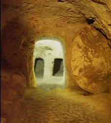 Early Roman tombs with rolling stone, under the Sisters of Zion Convent, Nazareth, Israel